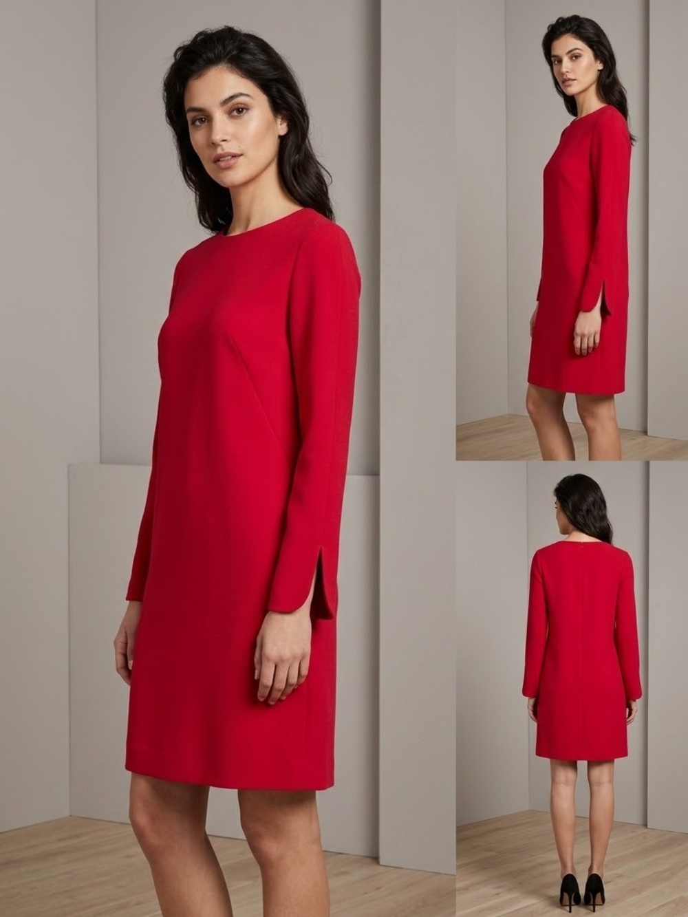Women's Red Long-Sleeve Shift Dress